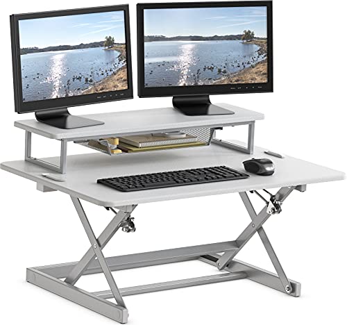 Photo 1 of **DAMAGED** SHW 36-Inch Height Adjustable Standing Desk Converter Sit to Stand Riser Workstation, White
