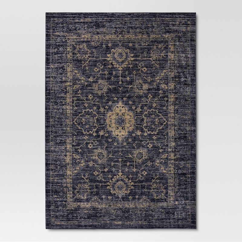 Photo 1 of **HAIR ALL OVER UNIT** Indigo (Blue) Vintage Distressed Area Rug (7'X10') - Threshold
