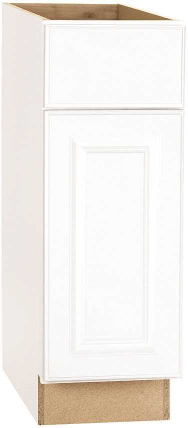 Photo 1 of **MINOR DENTS** Hampton Bay Hampton Satin White Raised Panel Stock Assembled Base Kitchen Cabinet with Drawer Glides (12 in. X 34.5 in. X 24 in.)
