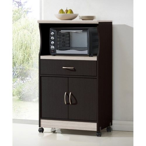 Photo 1 of **MISSING PARTS**MINOR DAMAGE** HIK77 CHOC-GREY Microwave Kitchen Cart in Chocolate and Gray
