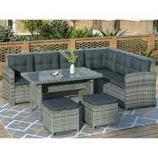 Photo 1 of ***BOX 1 OF 4 ONLY*** 6pc Patio Furniture Outdoor Sectional Sofa with/ Glass Table Ottomans (Gray)