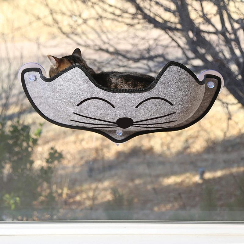 Photo 1 of K&H PET PRODUCTS EZ Mount Window Cat Bed Gray with Kitty Face 27 X 11 X 6 Inches
