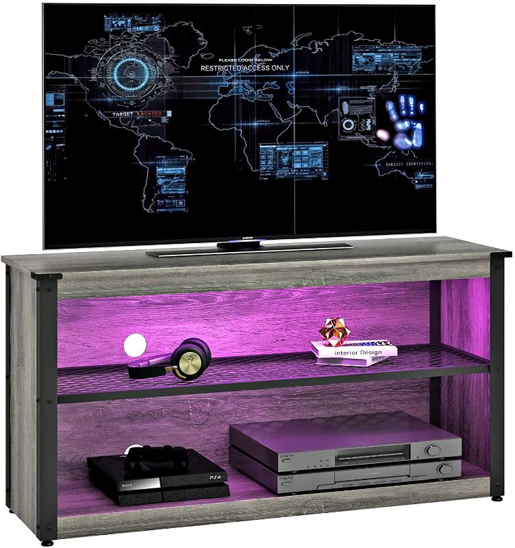 Photo 1 of Bestier Gaming Entertainment Center LED Lights Gaming TV Stand Bedroom Small Spaces for 50 Inch TV Game Console Mesh Shelf 20 Light Modes,44 Inch Gray
