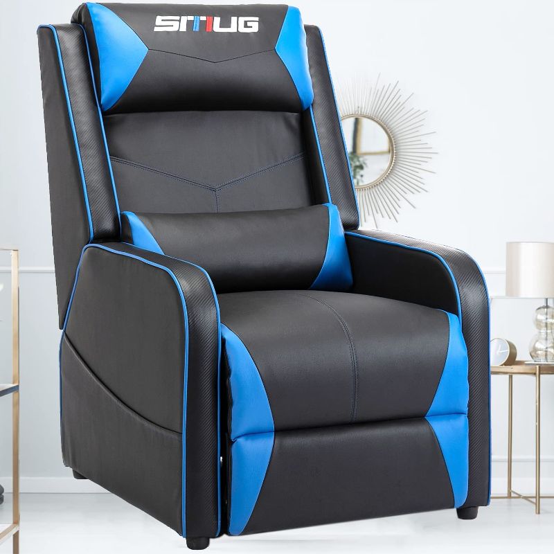 Photo 1 of Gaming Recliner Gamer Chair for Adults - PU Leather Sofa with Footrest Comfortable Movie Theater Chairs Ergonomic Single Couch for Living Game Room- Black/Blue
