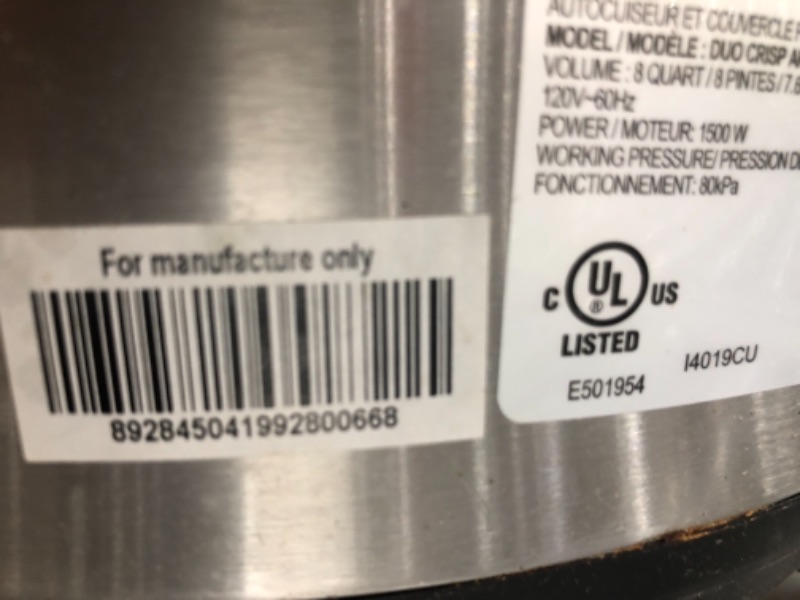 Photo 3 of Instant Pot Duo Crisp XL 8Qt 11-in-1 Air Fryer & Electric Pressure Cooker Combo, Sautés, Dehydrates & More & Tempered Glass Lid, Stainless Steel Rim, for 5 Qt/L or 6 Qt/L Models
