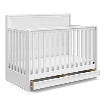 Photo 1 of Storkcraft Luna 5-in-1 Convertible Crib with Drawer (White) - Crib with Drawer, Converts to Toddler Bed, Daybed and Full-Size Bed, Storage Drawer, Fits Standard Full-Size Crib Mattress
