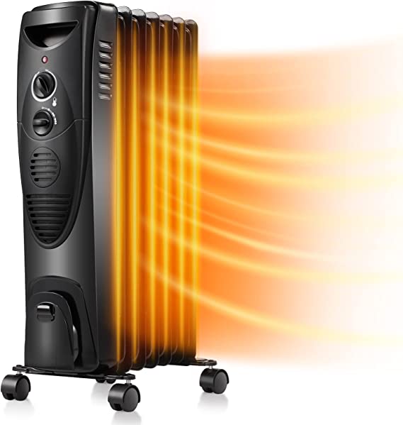 Photo 1 of Kismile 1500W Oil-Filled Radiator Heater, Oil Heater with 3 Heat Settings, Heater with Adjustable Thermostat, Overheat & Tip-Over Protection, Portable Safety Features for Home Office (Black)
