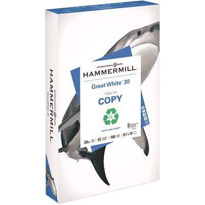 Photo 1 of 8PK-Hammermill 8-1/2 in. x 14 in. Great White Recycled Copy Paper 92 Brightness 20 lbs. (500-Sheets/Ream)
