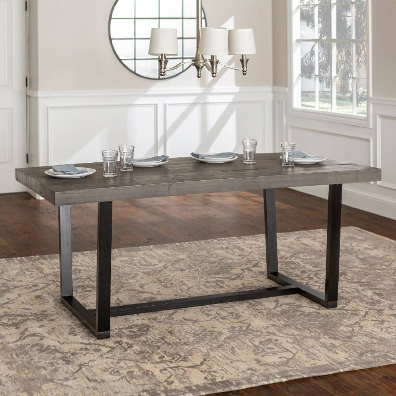 Photo 1 of 72" Rustic Solid Wood Dining Table in Grey - Walker Edison TW72DSWGY
