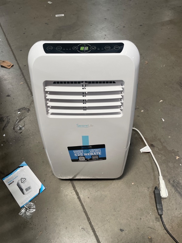 Photo 1 of SereneLife SLPAC8 Portable Air Conditioner Compact Home AC Cooling Unit with Built-in Dehumidifier & Fan Modes, Quiet Operation, Includes Window Mount Kit, 8,000 BTU, White
