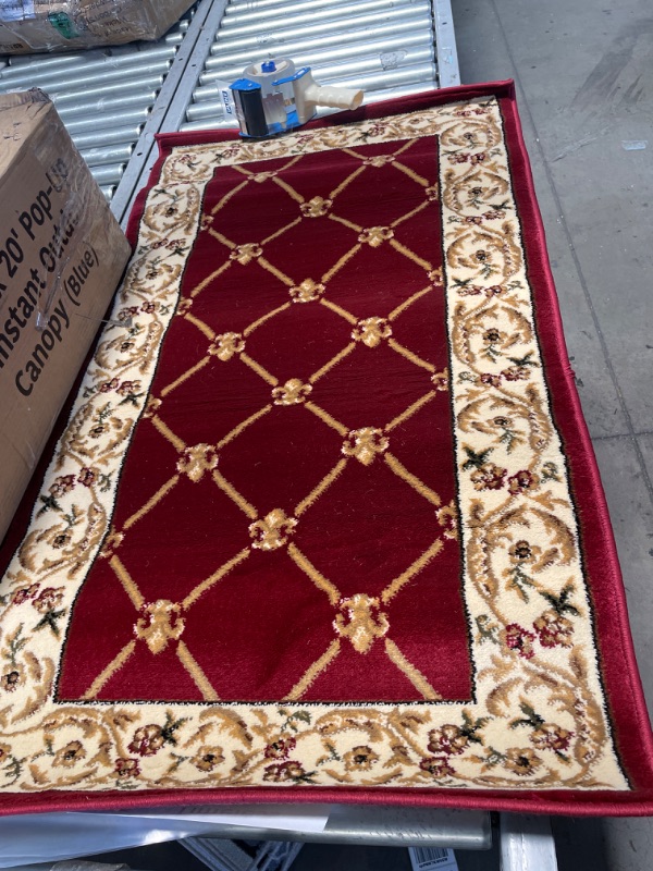 Photo 2 of Well Woven Timeless Fleur De Lis Traditional Trellis Border Red 2 3 X 3 11 Area Rug
