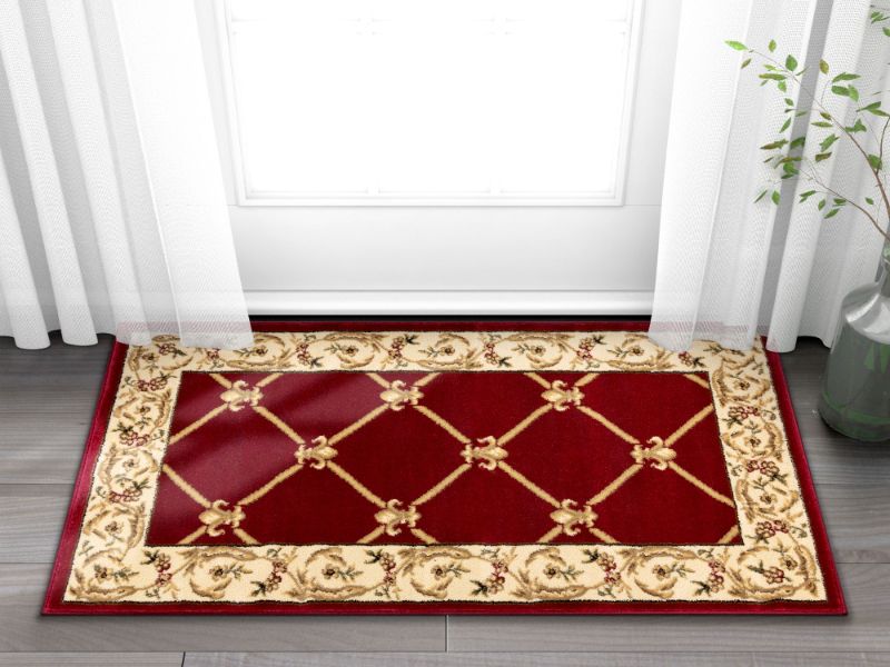 Photo 1 of Well Woven Timeless Fleur De Lis Traditional Trellis Border Red 2 3 X 3 11 Area Rug
