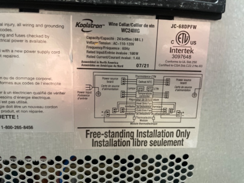 Photo 4 of Koolatron WC24 Thermoelectric Wine Cooler 24 Bottle Capacity with Digital Temperature Controls - Vibration-free and Quiet Cooling Power, 5 Removable Shelves, Black (24 Bottle)
