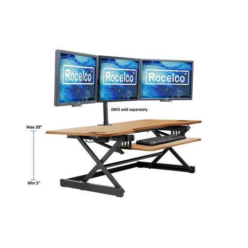 Photo 1 of Rocelco 46" Large Height Adjustable Standing Desk Converter - Quick Sit Stand up Triple Monitor Riser - Gas Spring Compu Teak, Black X-Large
