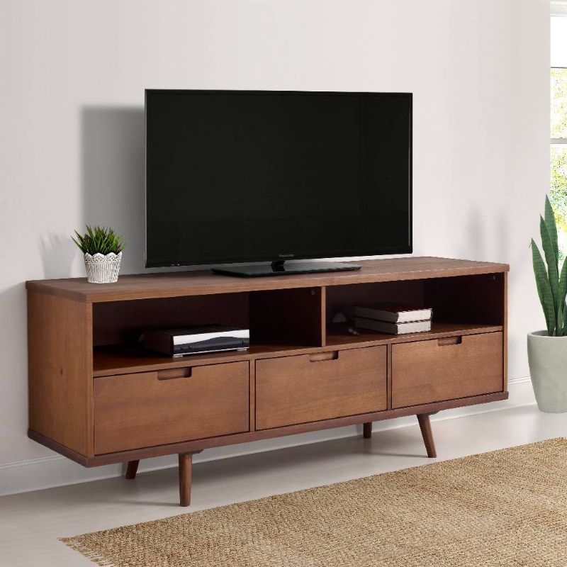 Photo 1 of 58" 3-Drawer Mid Century Modern TV Stand in Walnut - Walker Edison W58IV3DWT
