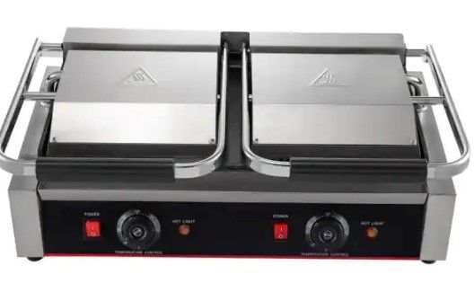 Photo 1 of VEVOR Commercial Sandwich Panini Press 3600-Watt Non-Stick Electric Griddle with Double Flat Plates for Hamburgers, Silver