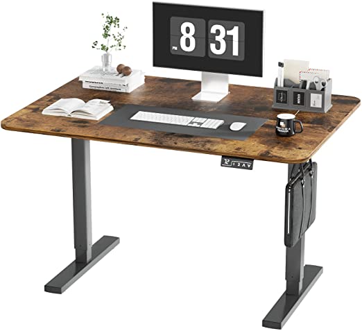 Photo 1 of YESHOMY Height Adjustable Electric Standing Desk 48 inch Computer Table, Home Office Workstation, 48in, Black Leg/Rustic Brown Top
