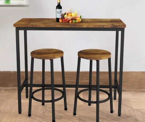 Photo 1 of 3Piece Pub Table Set with 2 Stools, Counter Height Bar Table Set, Breakfast Dining Table for Home, Kitchen, Living Room
