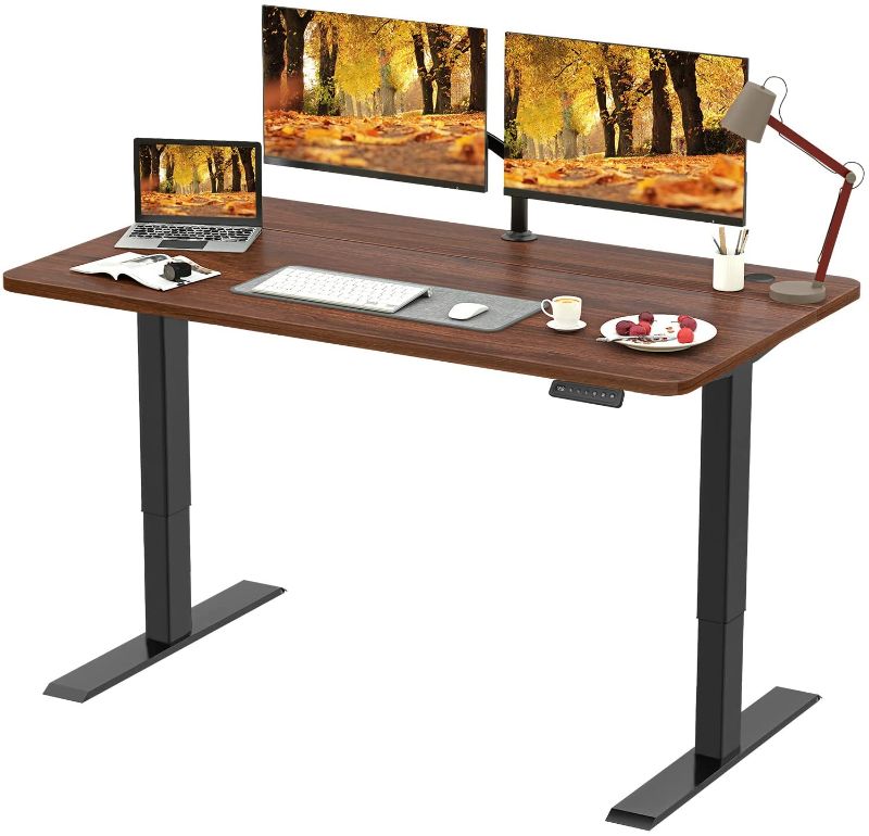 Photo 1 of Dual Motor Standing Desk (Walnut Top+ Black Frame, 55 x 28 inches)
