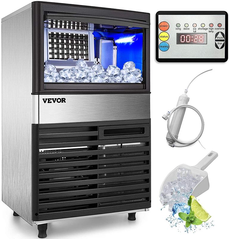 Photo 1 of VEVOR 110V Commercial Ice Maker 155LBS/24H with 39LBS Bin, Clear Cube, LED Panel, Stainless Steel **PARTS ONLY**