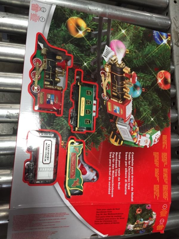 Photo 2 of TEMI Train Set Toys Around Tree, Electric Railway Train Set w/ Locomotive Engine, Cars and Tracks, Battery Operated Play Set w/ Lights and Sounds, Christmas Spirit Gift for Kids Boys Girls
