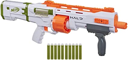 Photo 1 of USED: NERF Halo Bulldog SG Dart Blaster -- Pump-Action, Rotating 10-Dart Drum, Tactical Rails, 10 Official Elite Darts, Skin Unlock Code 2.63 x 27.38 x 11 inches

