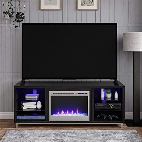 Photo 1 of Ameriwood Home Lumina Fireplace Stand for TVs, up to 70", Black Oak 18.9 x 64.76 x 24.88 inches

