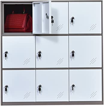 Photo 1 of 9 Door Metal Locker, Office Cabinet Locker,Living Room and School Locker Organizer,Home Locker Organizer Storage for Kids,Bedroom and Office Storage Cabinet with Doors and Lock for Cloth White 35.5"D x 17.7"W x 36.4"H

