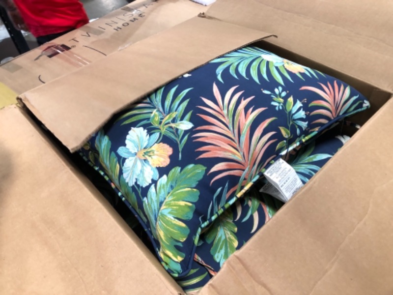 Photo 2 of Arden Selections ProFoam Essentials 24 x 24 x 6 Inch Outdoor Deep Seat Cushion Set, Simone Blue Tropical 24 x 24 x 6 inches

