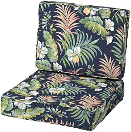 Photo 1 of Arden Selections ProFoam Essentials 24 x 24 x 6 Inch Outdoor Deep Seat Cushion Set, Simone Blue Tropical 24 x 24 x 6 inches

