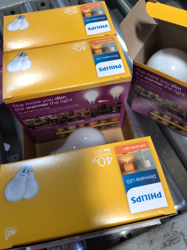 Photo 2 of **SET OF 8** Philips 40-Watt Equivalent A19 Dimmable with Warm Glow Dimming Effect Energy Saving LED Light Bulb Soft White (2700K) 
