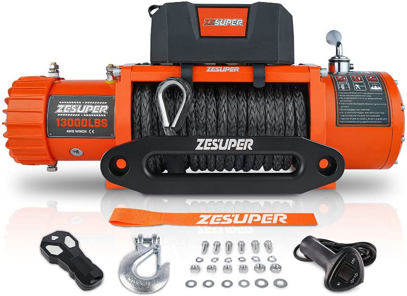 Photo 1 of **MINOR WARE TO ROPE** ZESUPER 12V 13000-lb Load Capacity Electric Truck Winch Kit Synthetic Rope, Waterproof Off Road Winch for Jeep,Truck,SUV with Wirless Remote and Corded Control(13000-Rope)
