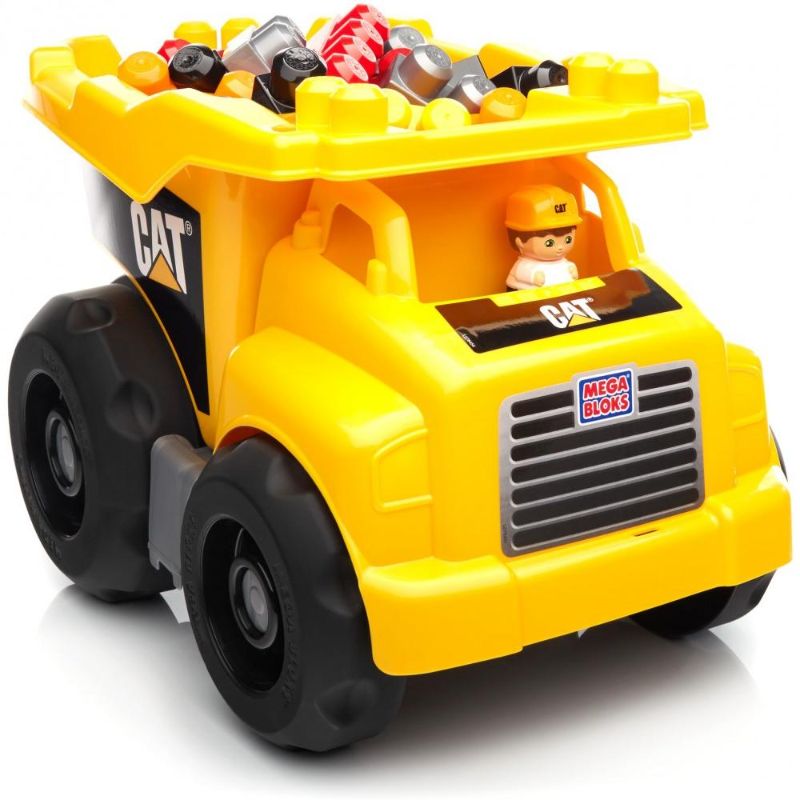 Photo 1 of Mega Bloks Cat Dump Truck - Moveable Bin That Tilts Back to Dump Out Blocks - Includes 1 Construction Worker Figurine and 25 Blocks
