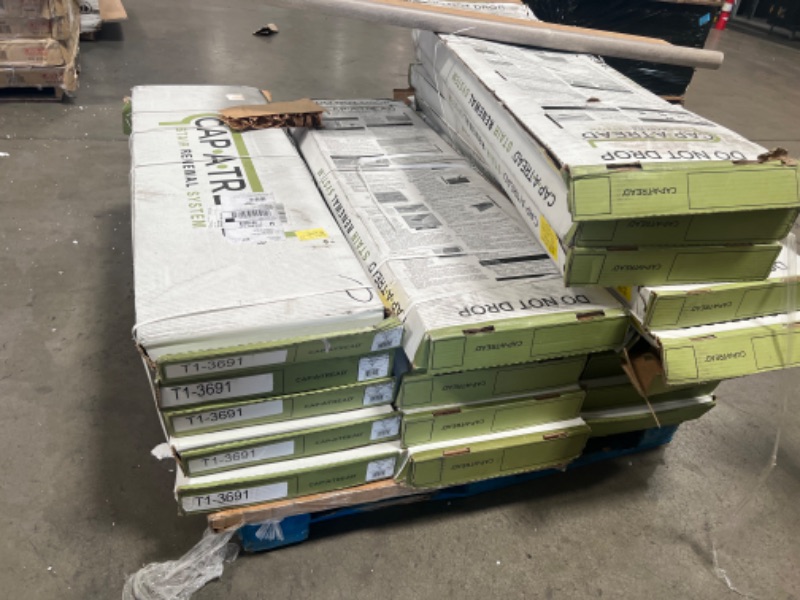 Photo 4 of *** PALLET OF  20 PIECES *****Sterling Oak/Gray Birch Wood 47 in. Length x 12-1/8 in. Deep x 1-11/16 in. Height Vinyl Overlay for Stairs 1 in. T
