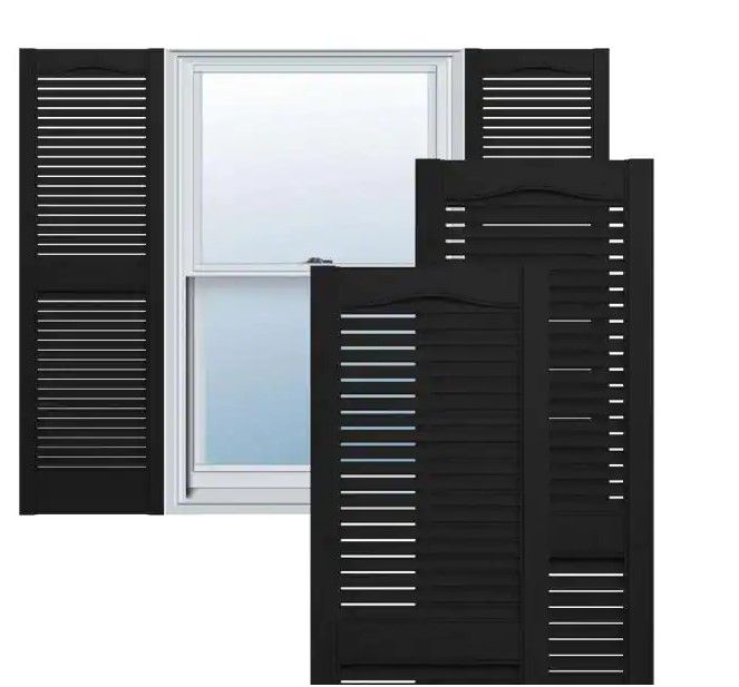 Photo 1 of 14.5 in. x 60 in. Louvered Vinyl Exterior Shutters Pair in Black
