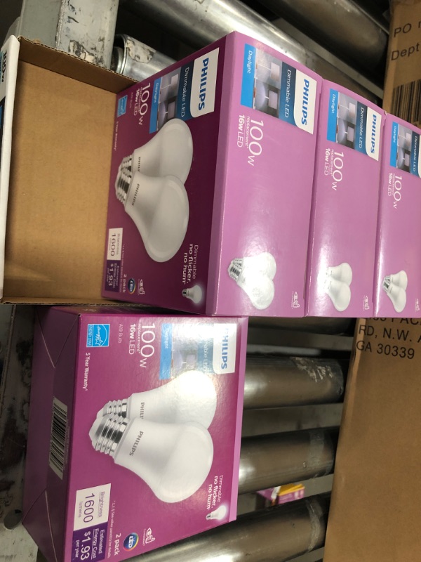 Photo 2 of 100-Watt Equivalent A19 Dimmable Energy Saving LED Light Bulb Daylight (5000K) (2-Pack)
4boxes 