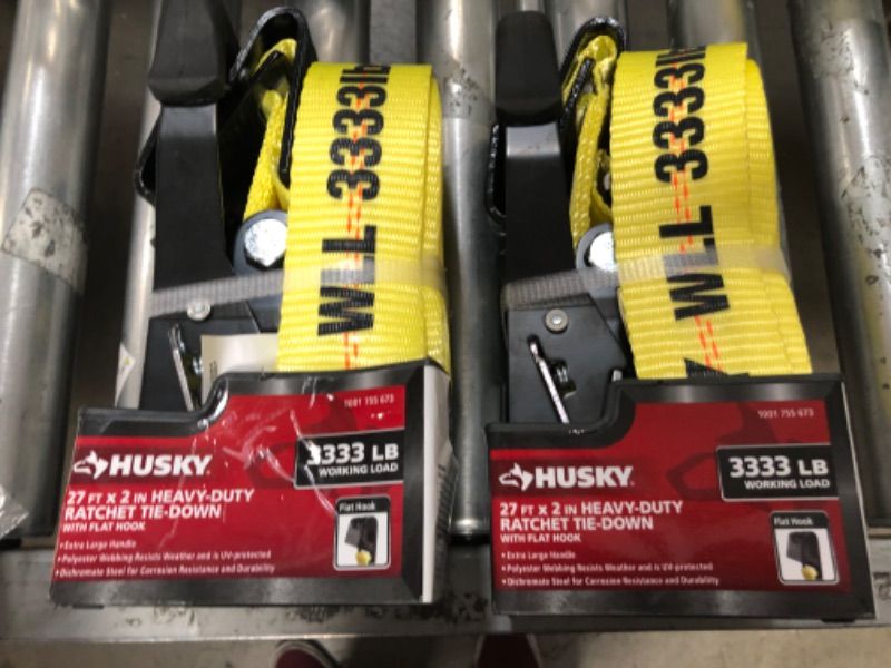 Photo 2 of 2 in. x 27 ft. Heavy-Duty Ratchet Tie-Down Strap with Flat Hooks
2 pack 