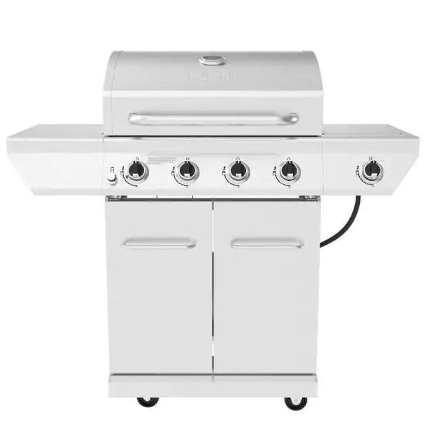 Photo 1 of 4-Burner Propane Gas Grill in Stainless Steel with Side Burner
