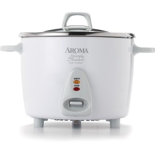 Photo 1 of Simply 14-Cup Stainless Steel White Rice Cooker with Measuring Cup and Serving Spatula
