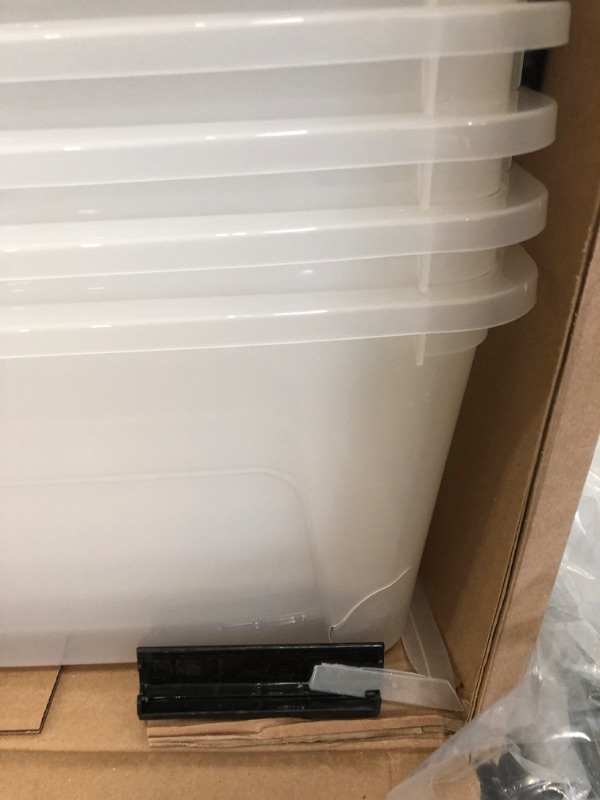 Photo 1 of *totes are broken *
IRIS USA 19 Qt. Plastic Storage Bin Tote Organizing Container with Durable Lid and Secure Latching Buckles, Stackable and Nestable, 6 Pack, clear with Black Buckle

