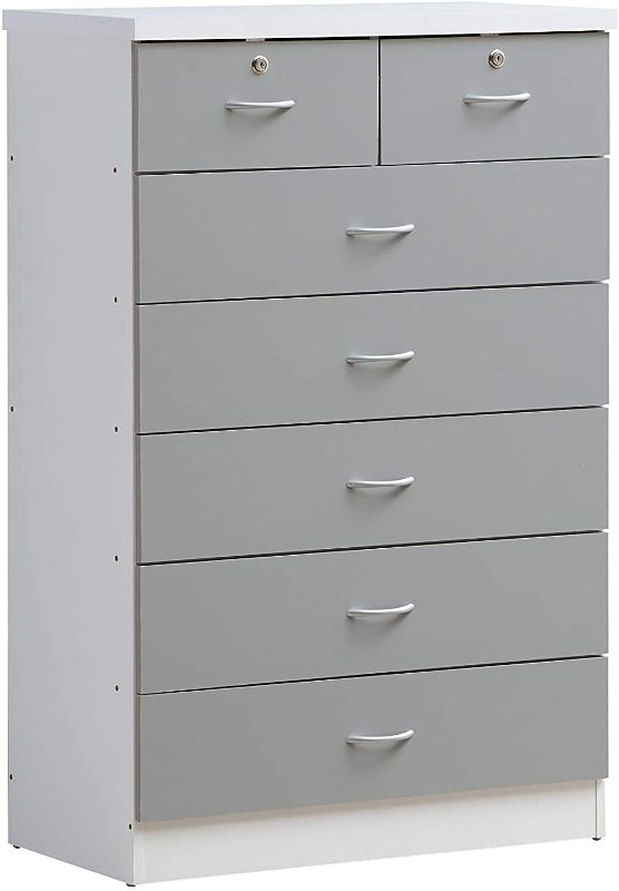 Photo 1 of **incomplete, missing hardware, damage**
HODEDAH IMPORT 7 Chest with Locks on 2-Top Drawers in Grey Dresser.
