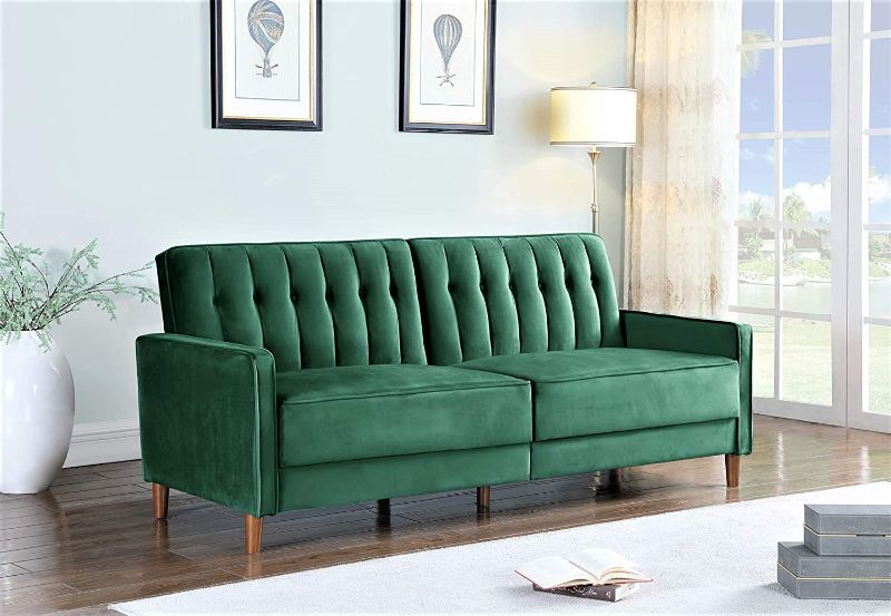 Photo 1 of **DIFFERENT COLOR* ONE SIDE HAS MINOR CUT**
US Pride Furniture Square Arm Sofa Bed Sofabed, Green

