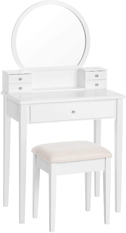 Photo 1 of *MISSING MIRROR*
VASAGLE Vanity Set Makeup Dressing Table with Mirror, Padded Stool, 5 Drawers, 27.6 x 15.7 x 52.8 inches, White
