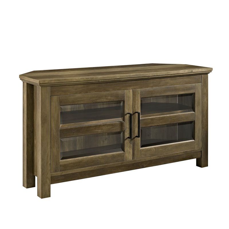 Photo 1 of 44" Transitional Modern Farmhouse Wood Corner TV Stand, One Size , Brown
