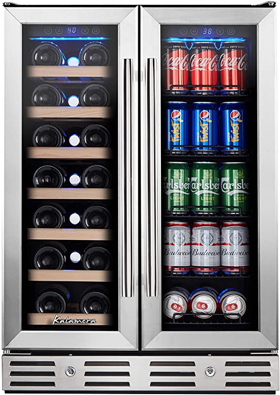 Photo 1 of (DENTED BACK/BACK CORNER)
 Kalamera 24 inch Under Counter Dual Zone Wine Cooler for Home - Built in Wine Fridge w/ 20 Bottles and 78 Cans Capacity
