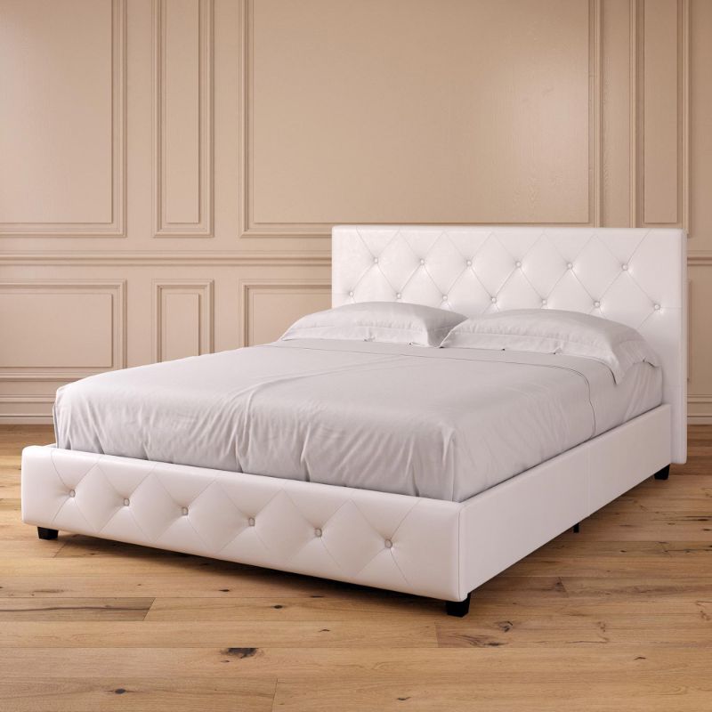 Photo 1 of (FOUND LOOSE HARDWARE)
River Street Designs Dakota Upholstered Platform Bed, Queen Size, White Faux Leather
