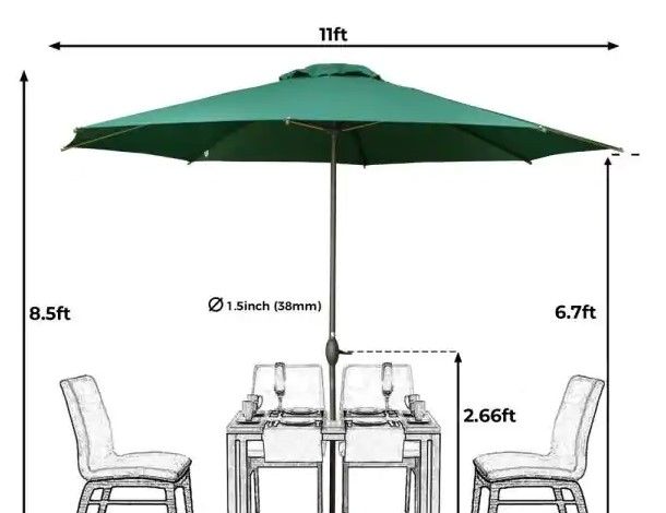 Photo 1 of (MISSING POLE; LOOSE TILT JOINT)
11 ft. Market Patio Umbrella with Push Tilt and Crank in Green
