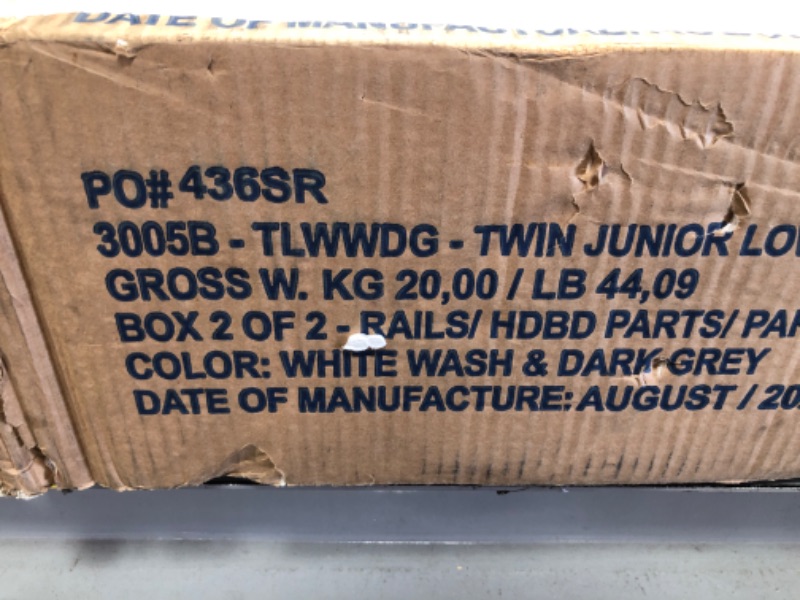 Photo 3 of (INCOMPLETE)
(BOX2OF2)
(REQUIRES BOX1 FOR COMPLETION)
DONCO Twin Art Play Junior LOW LOFT, White Wash/Dark Grey
