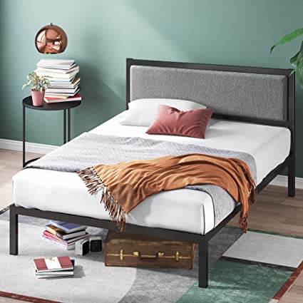 Photo 1 of **INCOMPLETE BOX 1 OF 2**ZINUS Korey Metal Platform Bed Frame with Upholstered Headboard / Wood Slat Support / No Box Spring / Easy Assembly, Queen
