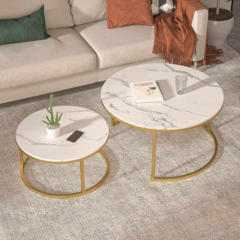 Photo 1 of ***PARTS ONLY*** Knowlife Modern Nesting Coffee Table Round, Golden Color Frame with Wood Top for Small Space and Living Room, 32”
